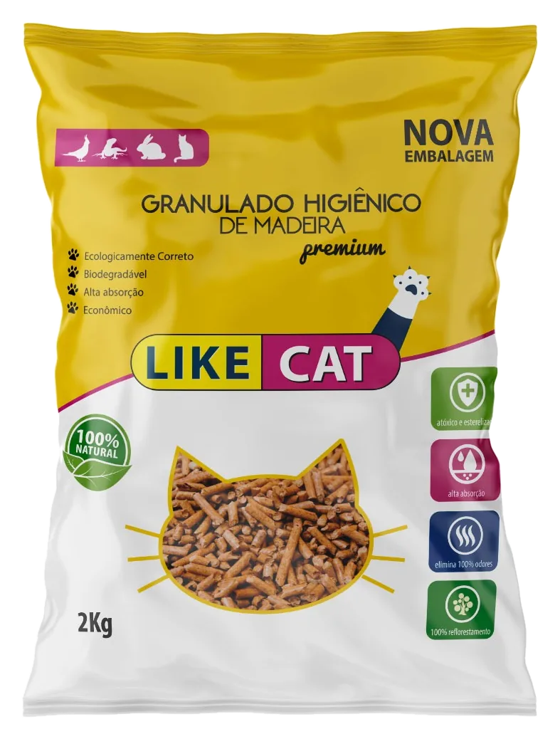 Embalagem de 2 kg do granulado Like Cat